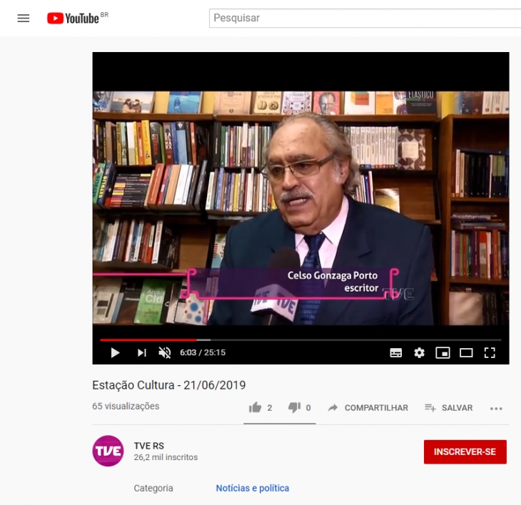 O escritor Celso Porto no programa Esta&ccedil;&atilde;o Cultura