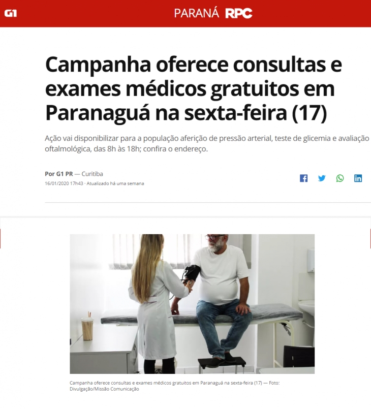 Acesso Sa&uacute;de no portal G1 Paran&aacute;