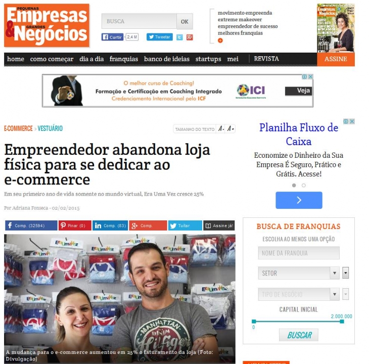 Pequenas Empresas &amp; Grandes Neg&oacute;cios publica mat&eacute;ria com a Loja Era Uma Vez