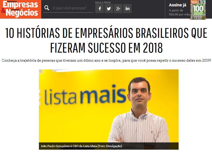 Lista Mais na Pequenas Empresas &amp; Grandes Neg&oacute;cios